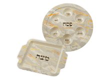 סט קערת סדר + מגש - שיש זהב